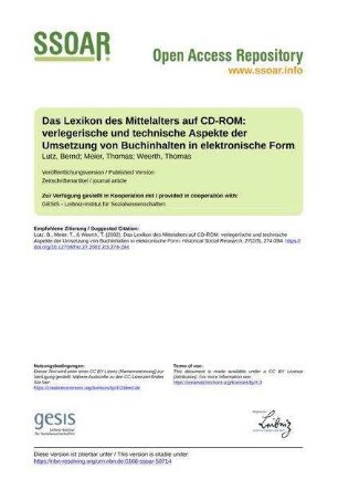 Das Lexikon des Mittelalters auf CD-ROM: verlegerische und technische Aspekte der Umsetzung von Buchinhalten in elektronische Form