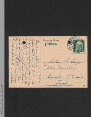 Postkarte von Antonie Traun an Helene Lange