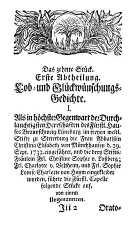 Erste Abtheilung. Lob- und Glückwünschungs-Gedichte.