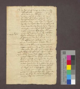Der Basler Bischof Jakob Christoph Blarer von Wartensee freit dem Hans Christoph Schenk von Castell den Dinghof zu Istein.