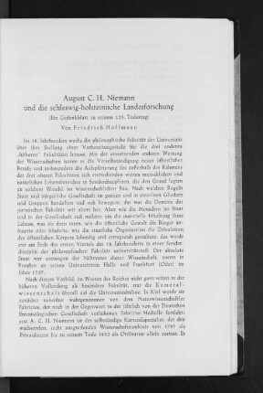 August C. H. Niemann und die schleswig-holsteinische Landesforschung : (Ein Gedenkblatt zu seinem 125. Todestag)