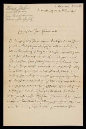 Brief von Heinrich Weber an Franz Ernst Neumann, Braunschweig, 17.6.1869