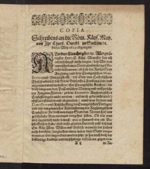 Aii-Bivv, COPIA. Schreibens an die Röm. Kays. May. [...]. - COPIA. Schreibens an die Röm. Kays. May. [...].