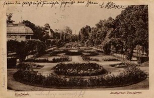 Postkartenalbum mit Motiven von Karlsruhe. "Karlsruhe. Stadtgarten, Rosengarten". Rosengarten im Stadtgarten