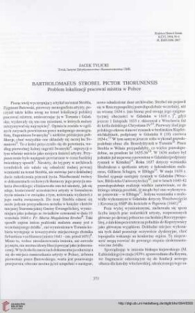 56: Bartholomaeus Strobel pictor Thorunensis : problem lokalizacji pracowni mistrza w Polsce