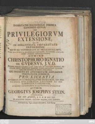 Dissertatio Inavgvralis Jvridica Canonico-Civilis, De Privilegiorvm Extensione