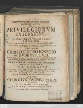 Dissertatio Inavgvralis Jvridica Canonico-Civilis, De Privilegiorvm Extensione