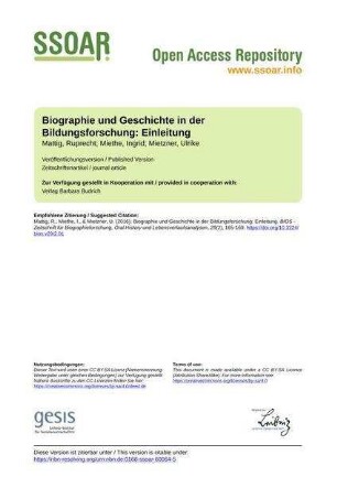 Biographie und Geschichte in der Bildungsforschung: Einleitung