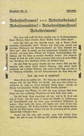 Arbeiterfrauen! Arbeiterbräute! Arbeitermütter! Arbeiterschwestern! Arbeiterinnen!