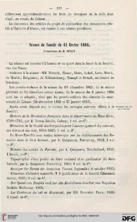 Séance du comité du 12 février 1866