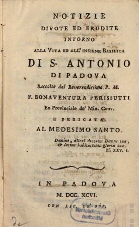 Notizie divote ed erudite intorno alla vita ed all'insigne basilica di S. Antonio di Padova