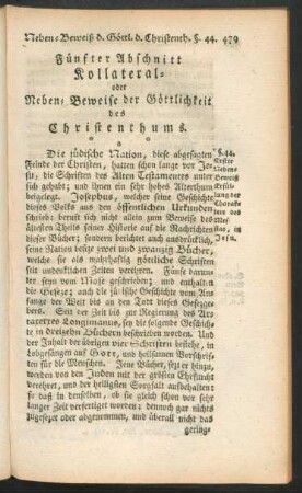 Fünfter Abschnitt Kollateral- oder Neben-Beweise der Göttlichkeit des Christenthums
