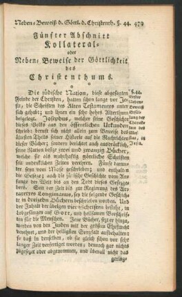 Fünfter Abschnitt Kollateral- oder Neben-Beweise der Göttlichkeit des Christenthums