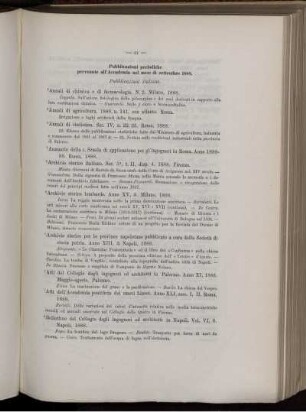 Pubblicazioni periodiche pervenute all' Accademia nel mese di settembre 1888.