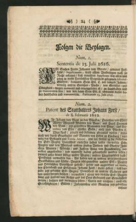 Num. 1. Sententia de 13. Julii 1616