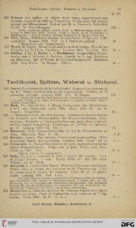 Textilkunst, Spitzen, Weberei u. Stickerei (Nr. 543 - 600)