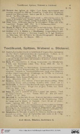 Textilkunst, Spitzen, Weberei u. Stickerei (Nr. 543 - 600)