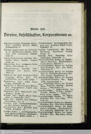 Vierter Teil. Vereine, Gesellschaften, Korporationen etc.