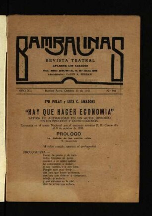 Hay que hacer economía : sátira de actualidad en un acto dividido en un prólogo y ocho cuadros