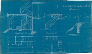 Fischer, Theodor; Schweinfurt (Bayern); Wohnsiedlung Bauverein - Keller -, Boden u. Haupttreppe (Grundrisse, Schnitte)