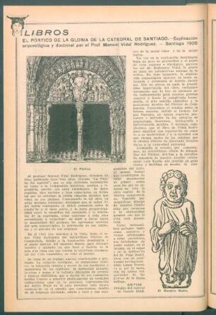 Libros : El Pórtico de la Gloria de la Catedral de Santiago. - Explicación arqueológica y doctrinal por el Prof. Manuel Vidal Rodríguez. - Santiago 1926
