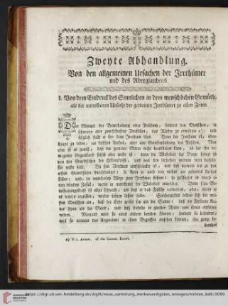 Zweyte Abhandlung Von den allgemeinen Ursachen der Irrthümer und des Aberglaubens