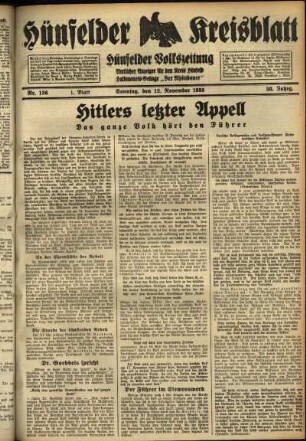 Erste Ausgabe vom Sonntag, den 12. November 1933.