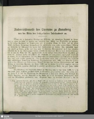 Unterrichtsweise des Lyceums zu Annaberg von der Mitte des sechzehnten Jahrhunderts an