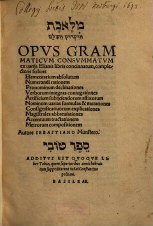 Melêḵat had-diqdûq haš-šālēm = Opus Grammaticum Consummatum : Ex Variis E lianis libris concinnatum ...