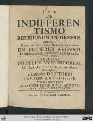De Indifferentismo Religionum In Genere