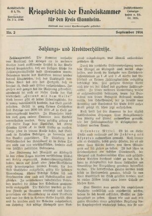 2.1914: Kriegsberichte der Handelskammer für den Kreis Mannheim