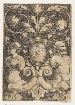 Ornament mit Vase und Satyrn