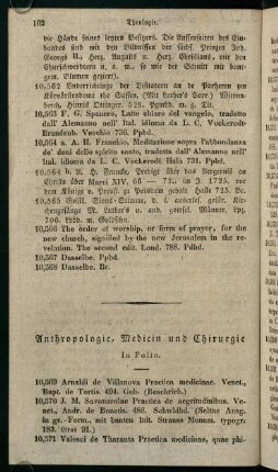 Anthropologie, Medicin und Chirurgie.