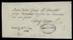 Brief von Ludwig Emil Grimm an Johann Werner Henschel