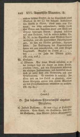 D. Zur besondern Characteristik einzelner Mitglieder.