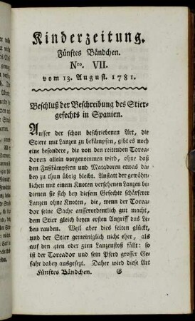 Nro. VII. vom 13. August 1781