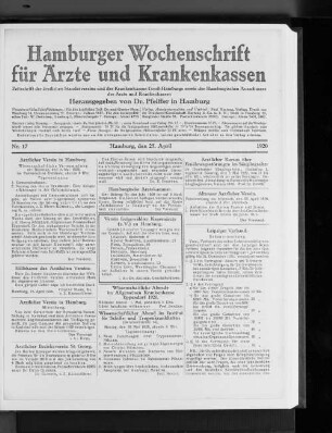 Wissenschaftliche Abende im Allgemeinen Krankenhause Eppendorf 1920.