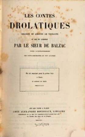 Oeuvres complètes de H. de Balzac. 20, Les contes drolatiques