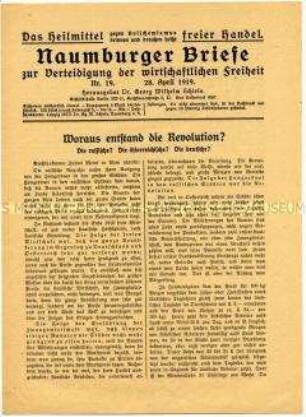 Konservatives Wochenblatt "Naumburger Briefe" u.a. zu den Ursachen der Revolutionen in Rußland, Deutschland und Österreich