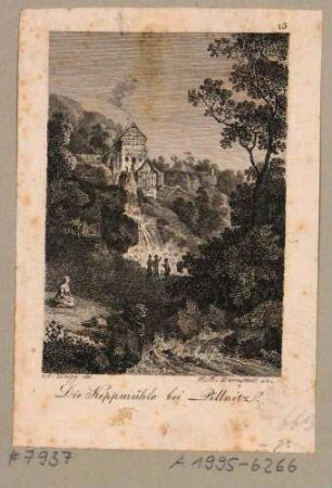 Die Keppmühle im Keppgrund oberhalb von Pillnitz (Dresden-Pillnitz) und Hosterwitz (Dresden-Hosterwitz), aus: Taschenbuch zum geselligen Vergnügen von Wilhelm Gottlieb Becker