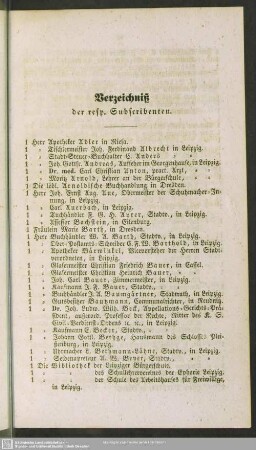 Verzeichniß der resp. Subscibenten