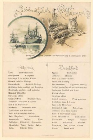 Menükarte : Frühstück, Dampfer "Kaiser Wilhelm der Große"