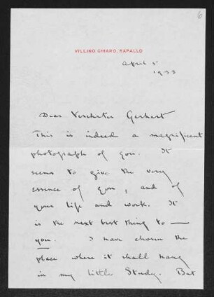 Brief von Max Beerbohm an Gerhart Hauptmann