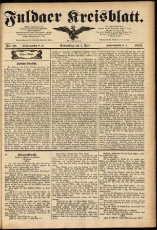 Erste Ausgabe vom Donnerstag, den 03. April 1902.