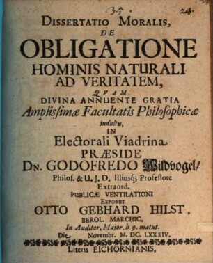 Dissertatio moralis de obligatione hominis naturali ad veritatem
