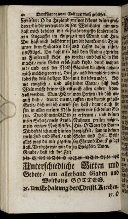 Unterschiedliche Bitten und Gebete/ um allerhand Gaben und Wolthaten Gottes.
