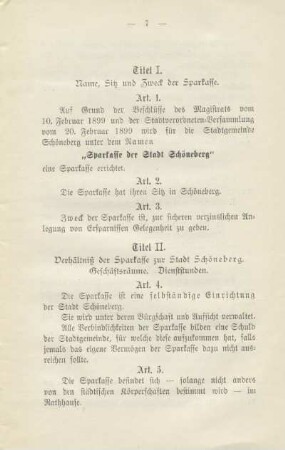 Titel I. Name, Sitz und Zweck der Sparkasse