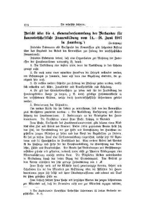 Bericht über die 4. Generalversammlung des Verbandes für hauswirtschaftliche Frauenbildung vom 14.-16. Juni 1907 in Hamburg : (Fortsetzung)