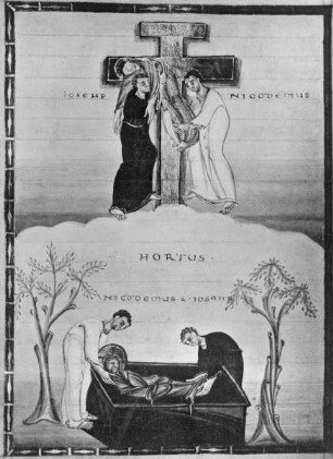 Codex Egberti — Kreuzabnahme und Grablegung, Folio 85verso
