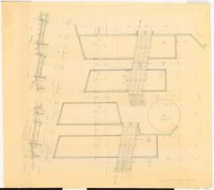Bundesgartenschau 1957, Köln: Terrassierte Wasserbecken: Trägerlage über Steg Grundriss Schnitt 1:50